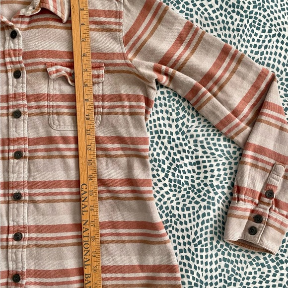 Patagonia Striped Shirt Jacket Top Sandstone & Rust Tones Organic Cotton Size 8 - Picture 12 of 15